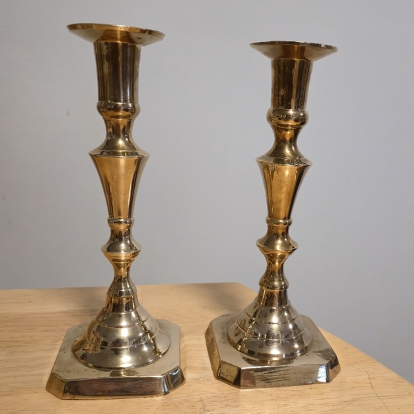 Other - Vintage Solid Brass Candlestick Holders 8" Square Base Set of 2